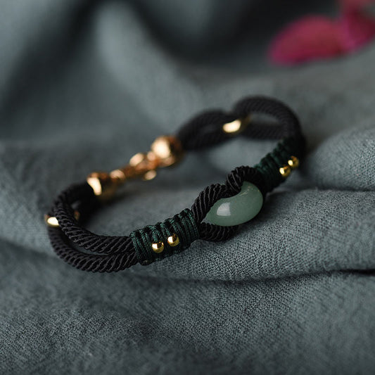 Jade-Armband aus tibetischer Jade mit schwarzem Seil für Paare