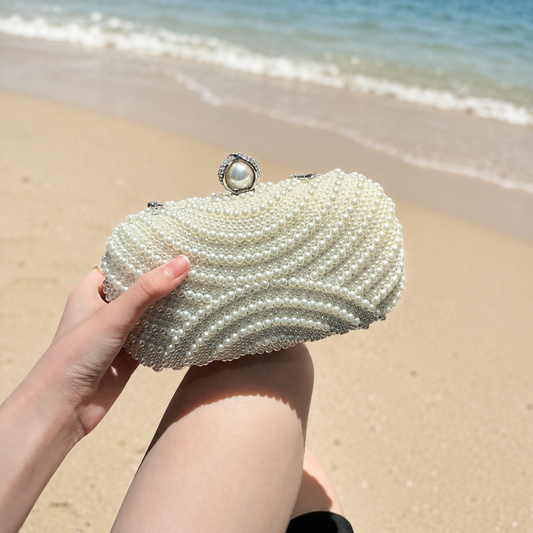 Elegant Pearl Evening Clutch Bag for Women, Rhinestone Pearl Clasp Mini Handbag with Chain Strap for Wedding, Party, Prom and Formal Events