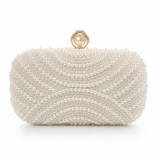 Elegant Pearl Evening Clutch Bag for Women, Rhinestone Pearl Clasp Mini Handbag with Chain Strap for Wedding, Party, Prom and Formal Events