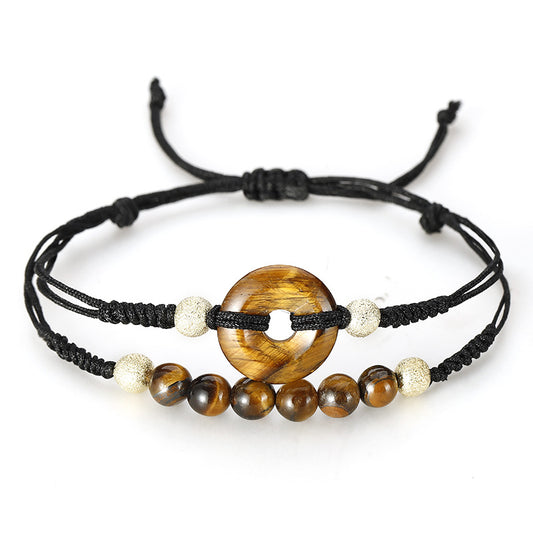 Handmade Energy Stone Bracelet : Obsidian, Red Agate, Amethyst, Green Aventurine, Picture Jasper, Lapis Lazuli, Calcite, Tiger's Eye, Rose Quartz, and Clear Quartz
