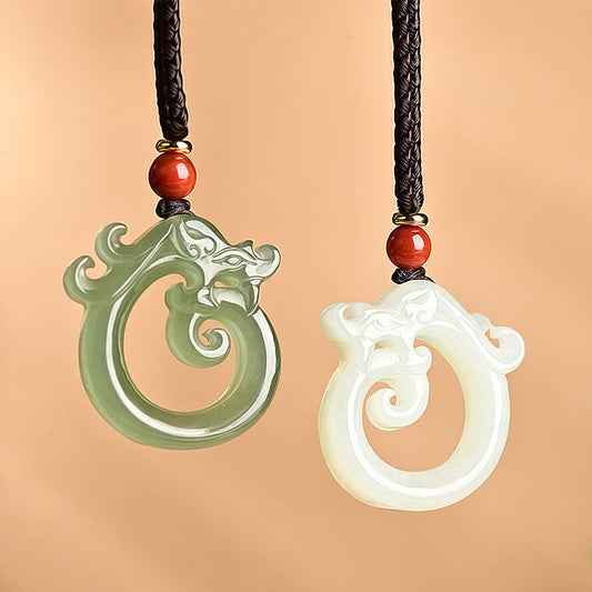 Jade  White Jade Cyan Jade Dragon Protection Necklace String Pendant