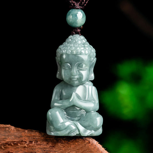 Jade  Natural Jade Meditation Buddha Amulet Serenity Necklace Pendant