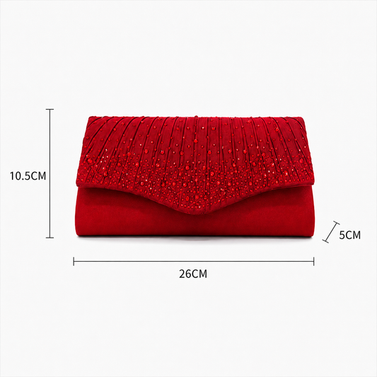 Women’s Rhinestone Evening Clutch Bag, Elegant Satin Pleated Handbag for Wedding, Prom, Dinner and Party