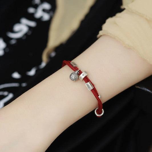 Ancient Tibetan Buddhist Red String Tradition  925 Sterling Silver Gold Swallowing Beast Koi Fish Wealth Handcrafted Braided Bracelet