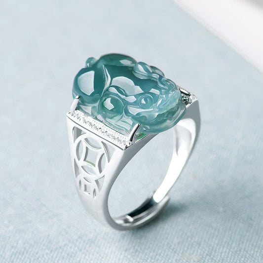 Jade-Ring aus 925er Sterlingsilber – Feng Shui-Symbol für Reichtum und Wohlstand – Jade-Pixiu-Glücksring