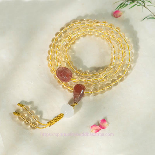 Golden Energy Citrin Mala-Armband mit 108 Perlen, 925er Sterlingsilber, natürlichem Reichtum, Solarplexus-Chakra (drittes Chakra), rotem Achat und weißem Jade – Symbol für Wohlstand