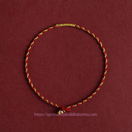 Ancient Tibetan Buddhist Red String Tradition  14K Gold Plated Handmade Red Gold Rope King Kong Knot Braided Luck Bracelet