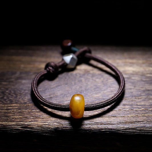 Ancient Tibetan Buddhist Red String Tradition  925 Sterling Silver Chinese Zodiac Natal Buddha Natural Amber Clear Anxiety Bracelet