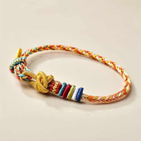 ShineRiva Tibetan Knot Protection Handcrafted Colorful Gold Healing Braid Rope Bracelet