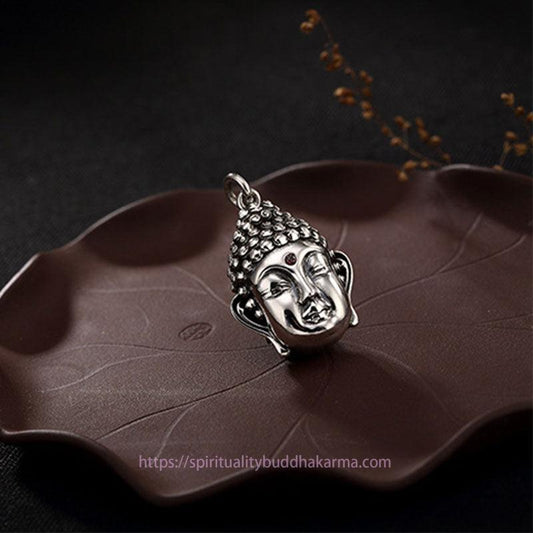 Buddha-Energie-Halskette, Anhänger aus 925er Sterlingsilber mit Buddha-Kopf und Mitgefühl
