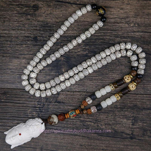 Spiritualität 108 Mala-Perlen Bodhi-Samen Yakknochen Avalokiteshvara Glücksbringer Pixiu Guan Gong Buddha Dämon Frieden Quastenarmband