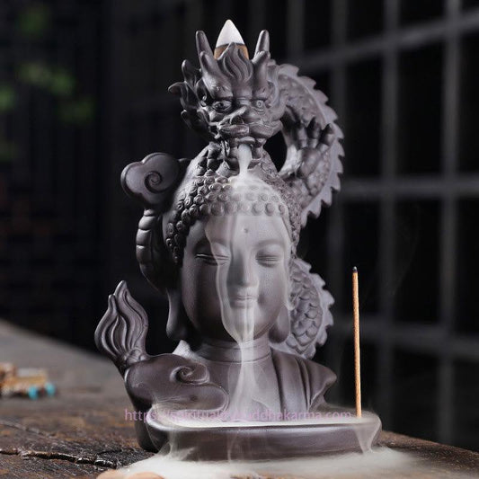 Spirituality Dragon Buddha Auspicious Clouds Purple Clay Healing Incense Burner Decoration