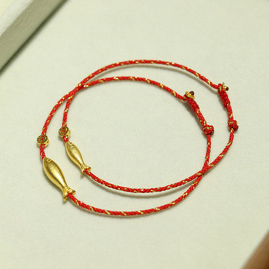 Ancient Tibetan Buddhist Red String Tradition  14K Gold Plated Koi Fish Luck Wealth Braided Bracelet