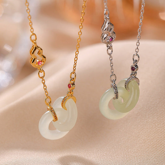 Jade  925 Sterling Silver Round Jade Luck Prosperity Necklace Chain Pendant