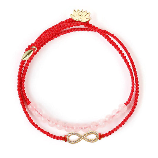 Antikes tibetisches buddhistisches Armband mit rotem Faden, handgefertigt aus Lotusblüten und rosa Kristallen, beruhigend (Zusätzliche 30 % Rabatt | CODE: FS30)