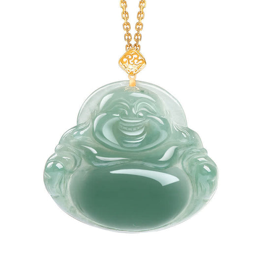 Buddha-Energie-Halskette mit lachendem Buddha aus natürlichem Jade-Anhänger – Symbol für Wohlstand und Fülle 