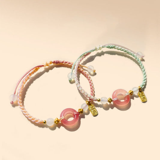 Antikes tibetisch-buddhistisches Armband mit roter Schnur, Friedens- und Freudesymbol aus Achat, handgefertigtes Glücksarmband