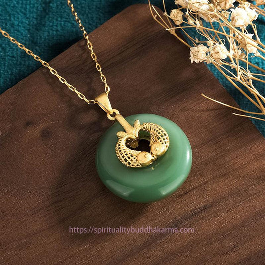 Jade  Cyan Jade Koi Fish Luck Necklace Pendant