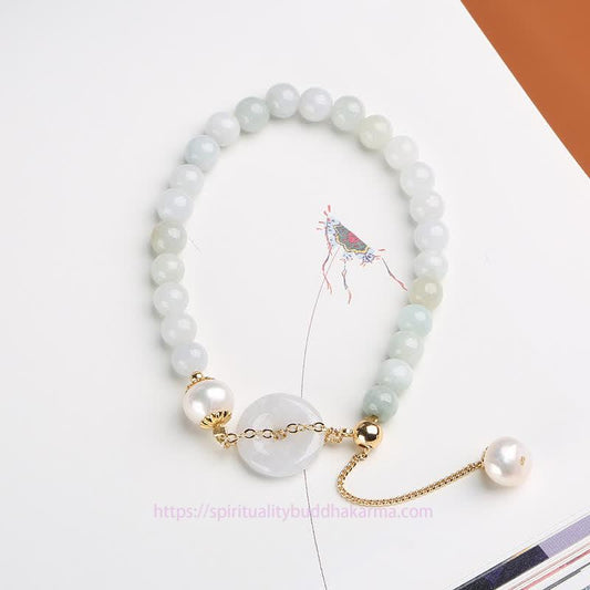 Jade  Natural Jade Pearl Peace Buckle Prosperity Luck Bracelet