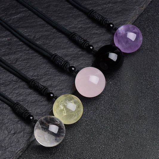 Spiritualität Buddha Karma Verschiedene Kristallkugeln Amethyst Citrin Rosa Kristall Weißer Kristall Heilung Halskette Anhänger 