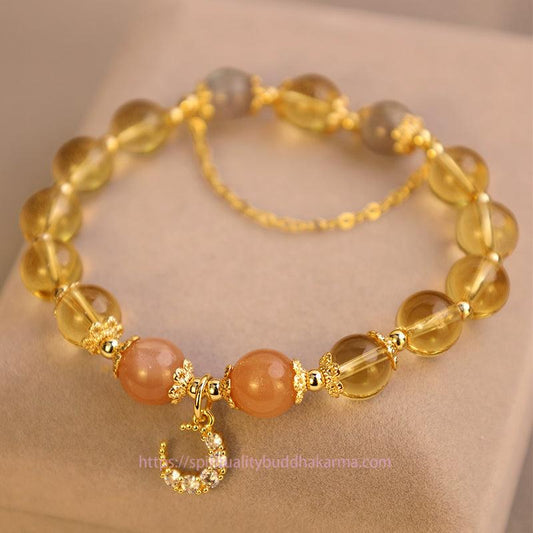 Bracelet d'énergie dorée en citrine, symbole de lune bénie, de richesse et d'abondance pour le chakra du plexus solaire (troisième chakra).