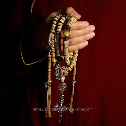 Spiritualität Buddha Karma Tibet 108 Mala-Perlen Bodhi-Samenkreuz Vajra Dharma-Rad PiXiu-Reichtumsarmband