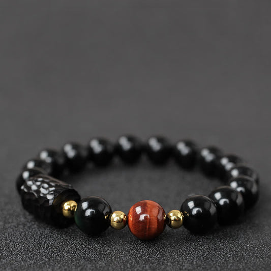 Schwarzes Obsidian-Ebenholz-Rot-Tigerauge-Kraft-Paararmband