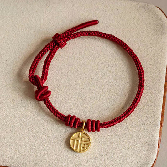 Ancient Tibetan Buddhist Red String Tradition  Handmade Eight Thread Peace Knot Fu Character Charm Luck Happiness Red Rope Bracelet