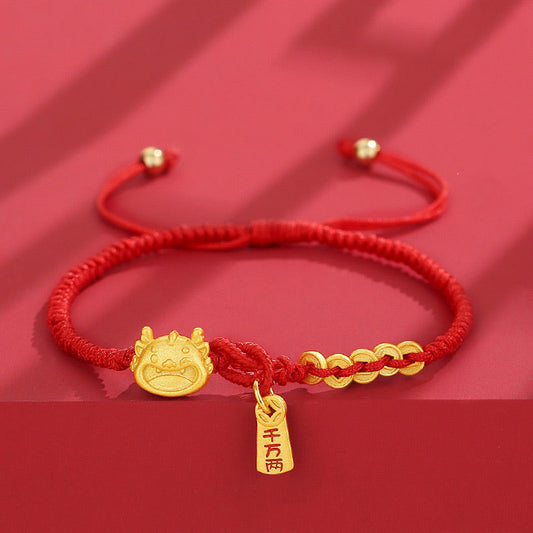 Bracelet porte-bonheur artisanal en argent sterling 925, orné d'une pièce de cuivre et d'or, inspiré de la tradition bouddhiste tibétaine ancienne du fil rouge (30 % de réduction supplémentaire | CODE : FS30)