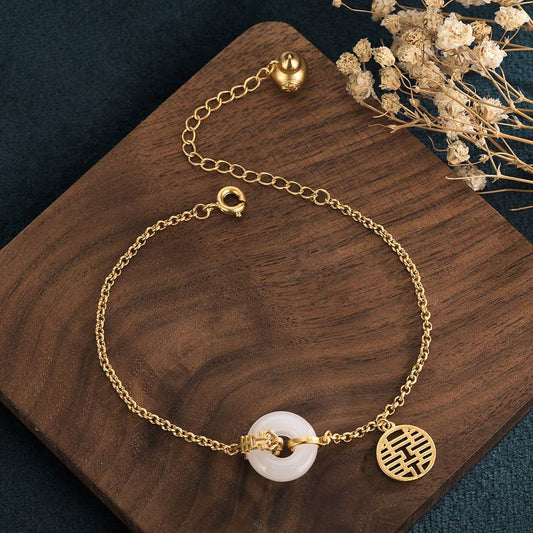 Jade  White Jade Double Happiness Fortune Bracelet