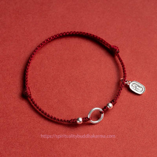 Ancient Tibetan Buddhist Red String Tradition  925 Sterling Silver Lucky Fortune Peace Joy Lotus Peace Buckle Red String Bracelet