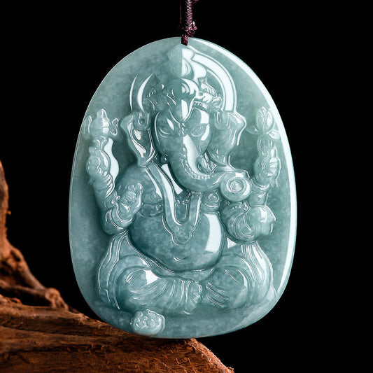 Jade  Natural Jade Ganesh Ganpati Elephant Protection Amulet Necklace Pendant