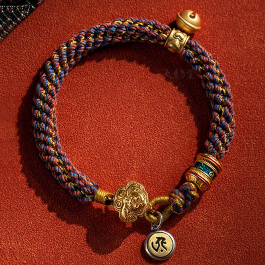 Ancient Tibetan Buddhist Red String Tradition  925 Sterling Silver Chinese Zodiac Natal Buddha Om Mani Padme Hum Luck Bell Braided String Bracelet