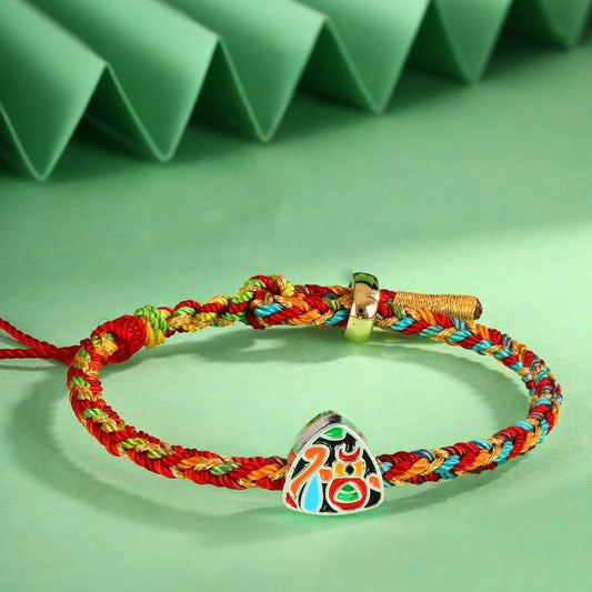 Altes tibetisch-buddhistisches Armband mit roter Schnur, mehrfarbigem Seil, Zongzi-Muster, Fu-Symbol, Glückssymbol, handgefertigt für Kinder und Erwachsene