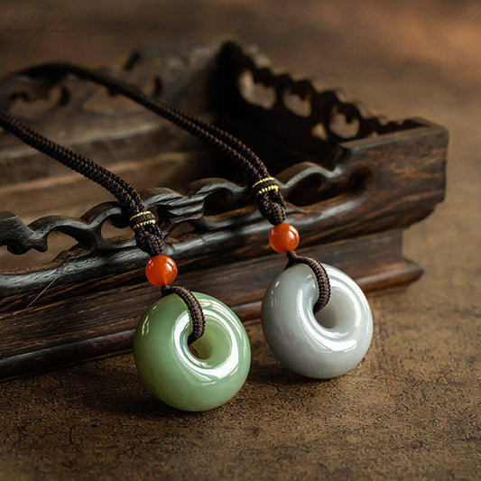 Jade  Natural Round Jade Gray Jade Peace Buckle Luck Necklace Pendant