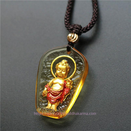 Collier d'énergie de Bouddha, pendentif en cristal Liuli de Bouddha tibétain et sérénité