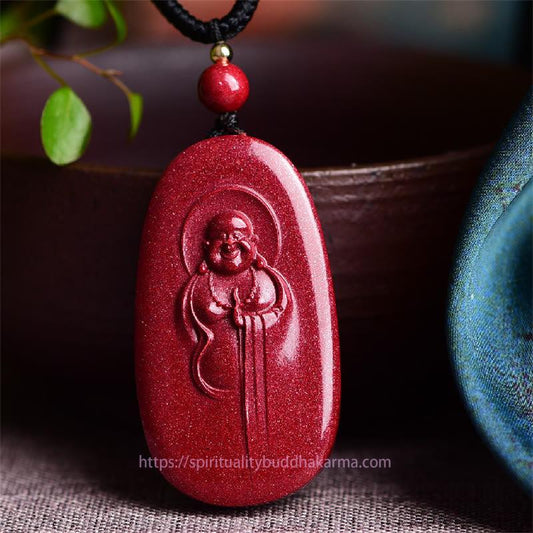 Spiritualität Lachender Buddha Yin Yang Chinesisches Tierkreiszeichen Kürbis Natürlicher Zinnober Segen Halskette Anhänger 