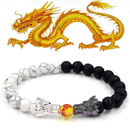 Golden Energy Citrin Weißer Türkis Lavastein Drachensegen Perlenarmband