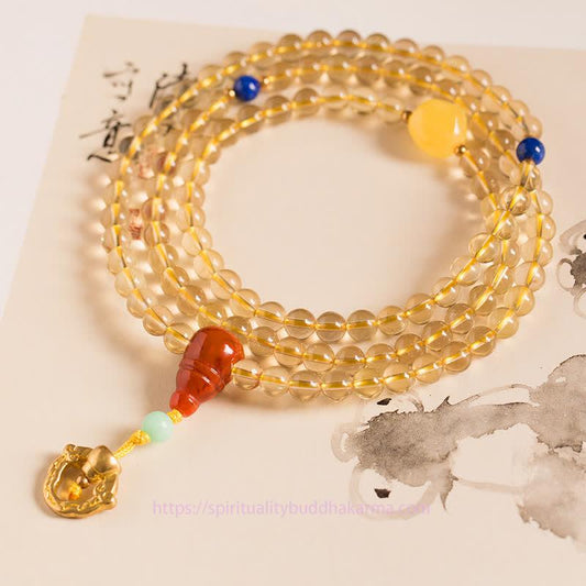 Armband aus 925er Sterlingsilber mit 108 Mala-Perlen, Symbol für Reichtum, Solarplexus-Chakra (drittes Chakra), roter Achat und Bernstein, Glücksbringer