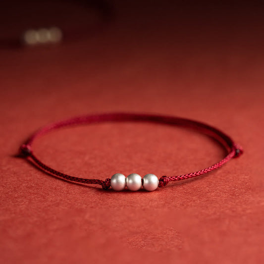 Spiritualität Buddha Karma 925 Sterling Silber Drei Perlen Schutzarmband Fußkettchen