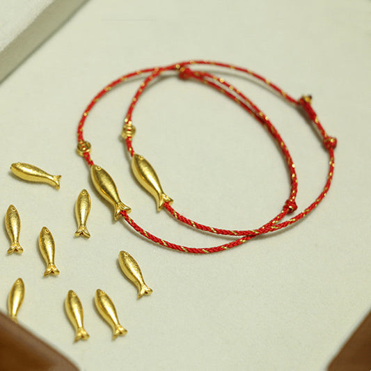 Ancient Tibetan Buddhist Red String Tradition  14K Gold Plated Koi Fish Luck Wealth Braided Bracelet