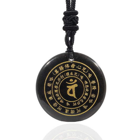 Spiritualität Buddha Karma Vairocana Tathagata Sanskrit Mantra Verschiedene Kristalle Schwarzer Obsidian Grüner Aventurin Stärke Halskette Anhänger 