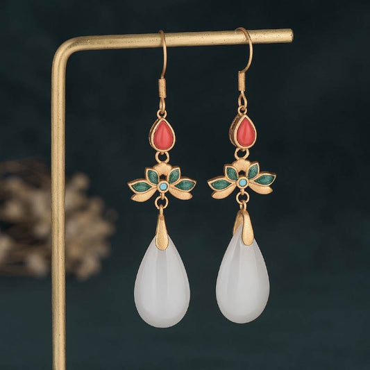 Jade-FengShui-Ohrhänger aus weißer Jade 