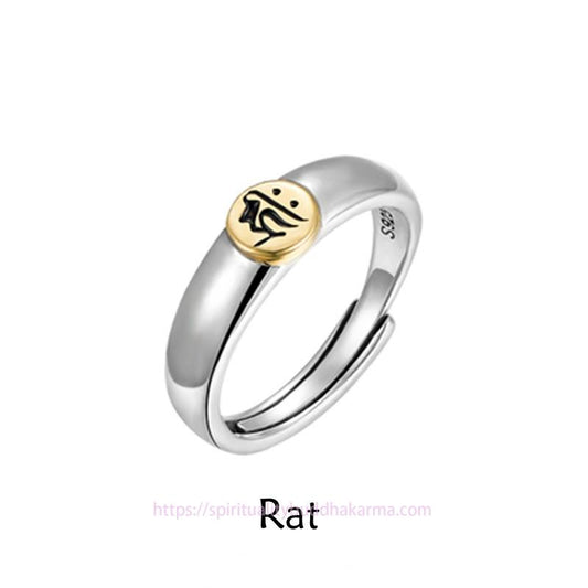 Spirituality Tibetan Om Mani Padme Hum Carved Chinese Zodiac Natal Buddha Peace Ring