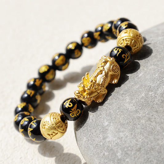 Spiritualität Buddha Karma FengShui PiXiu Obsidian Reichtumsarmband