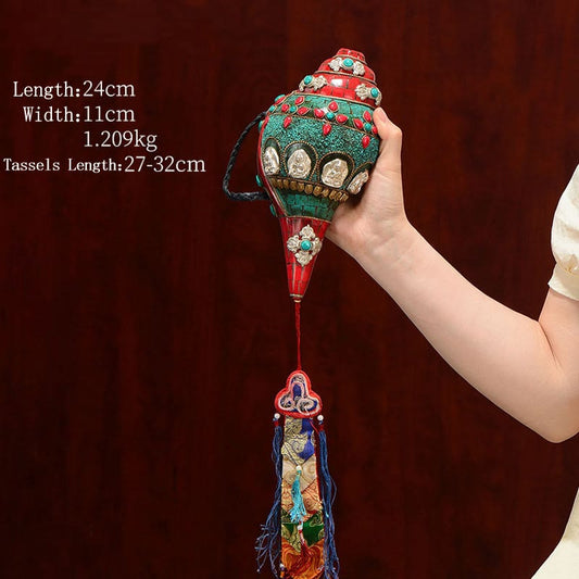 Spiritualität tibetische handgemachte Shankha Om Mani Padme Hum Buddha Avalokitesvara Türkis Muschel Muschel positive Dekoration