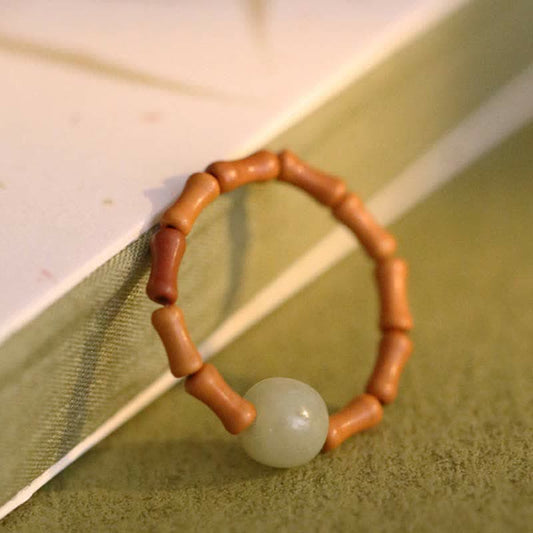 Bague porte-bonheur en jade Hetian et perles de bambou, symbole de prospérité