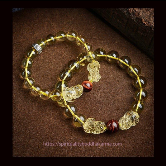 Goldene Energie Citrin Natürlicher Reichtum Solarplexus-Chakra (Drittes Chakra) Doppeltes PiXiu Tigerauge Wohlstandsschutzarmband 