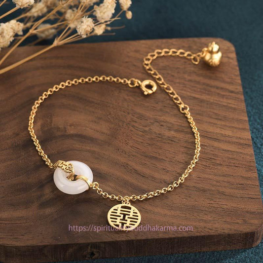 Jade  White Jade Double Happiness Fortune Bracelet