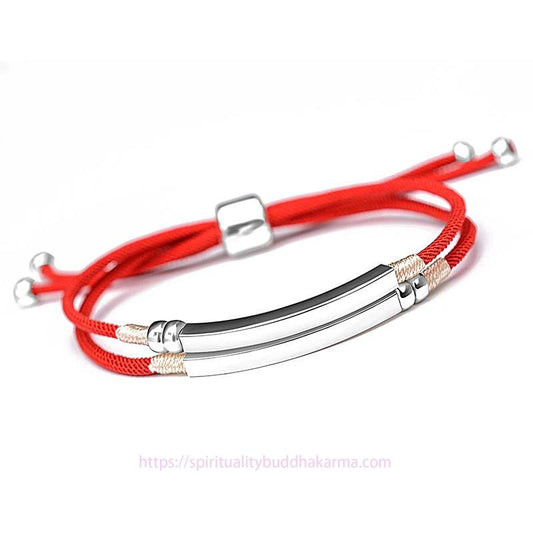 Ancient Tibetan Buddhist Red String Tradition  925 Sterling Silver Red String Layered Braid Bracelet